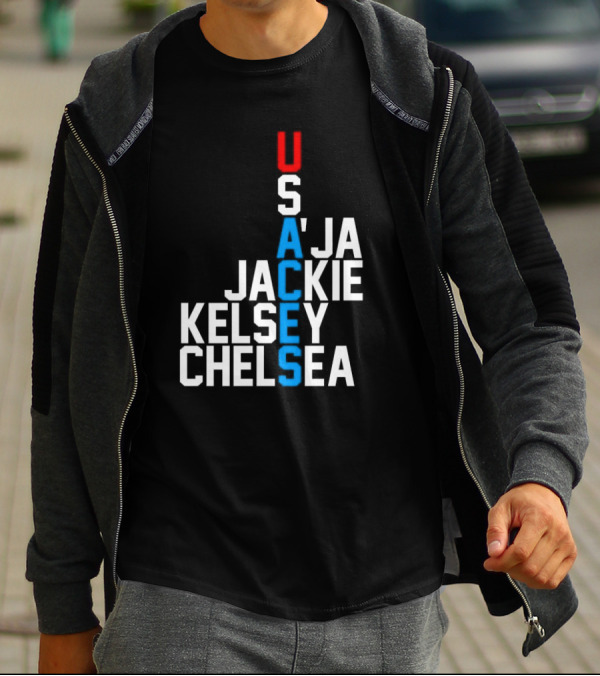 Usaces A’ja Jackie Kelsey Chelsea Team Names Vertical Arrangement T-Shirt
