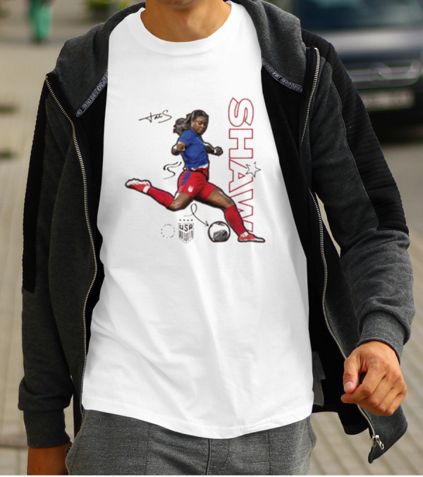 USWNT Jaedyn Shaw Signature Red And Blue Action Pose With Star T-Shirt