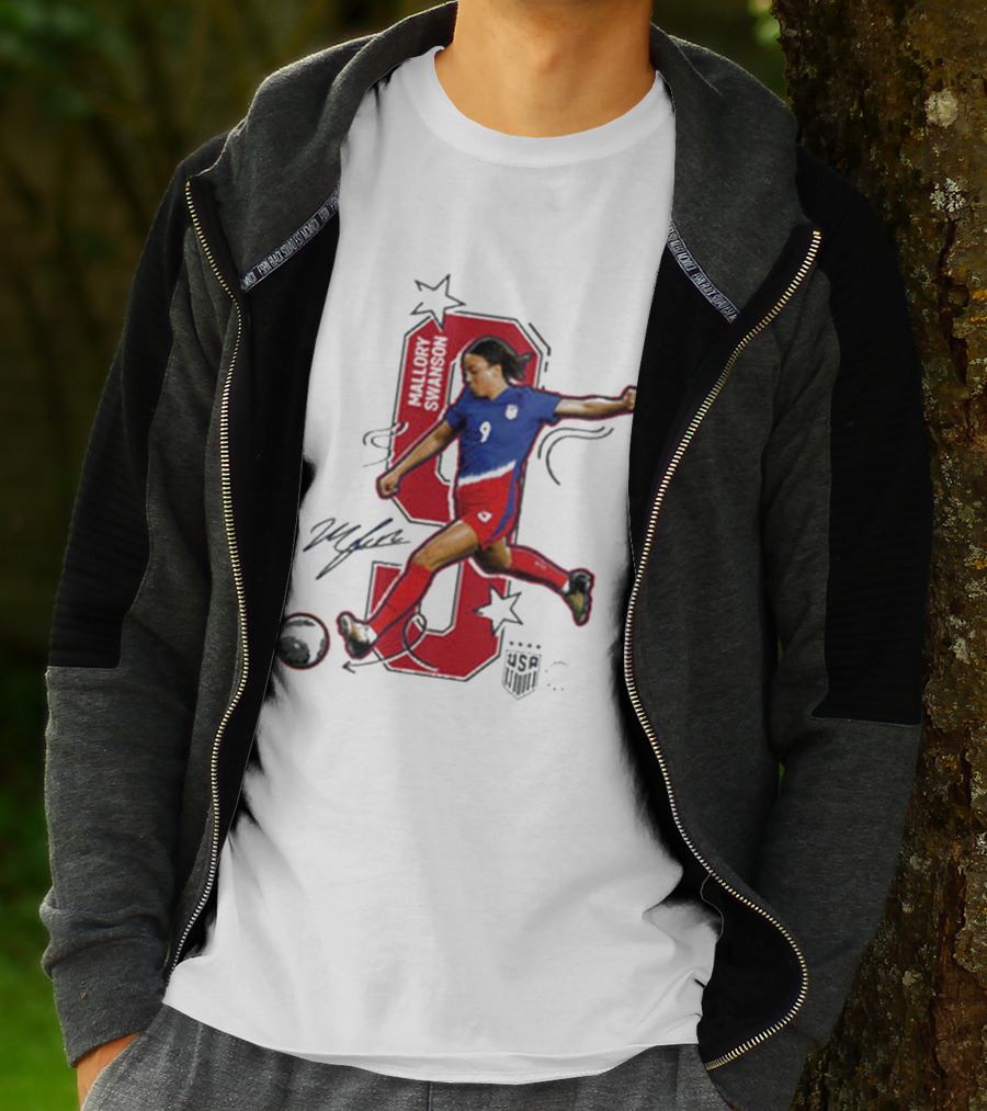 Mallory Swanson Number 9 USWNT Signature Red And Blue Player Action T-Shirt