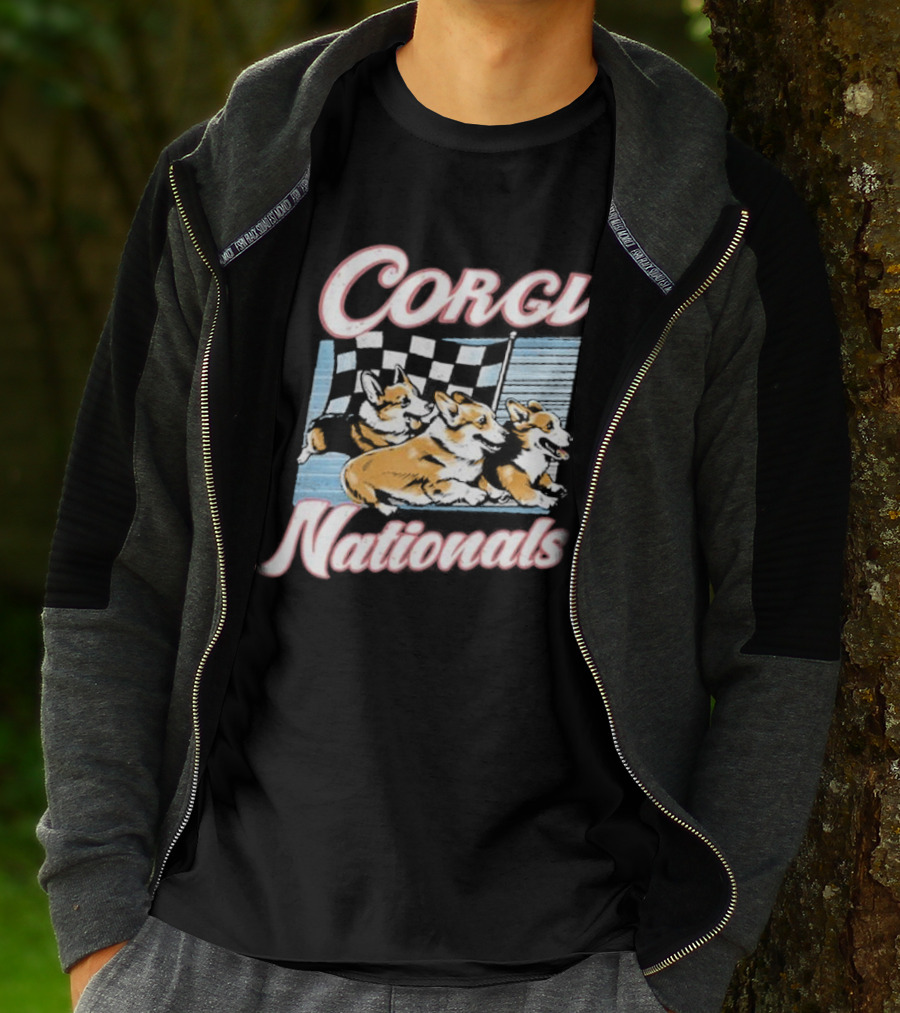 Corgi Nationals Racing Dogs With Checkered Flag T-Shirt
