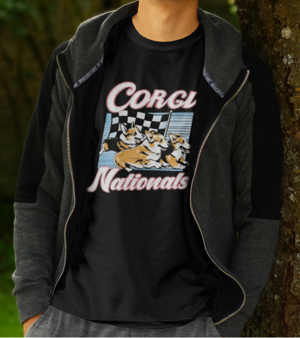 Corgi Nationals Racing Dogs With Checkered Flag T-Shirt