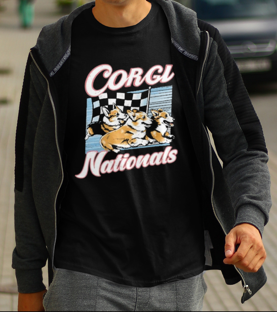 Corgi Nationals Racing Dogs With Checkered Flag T-Shirt