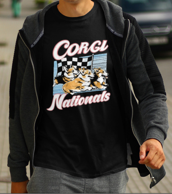 Corgi Nationals Racing Dogs With Checkered Flag T-Shirt
