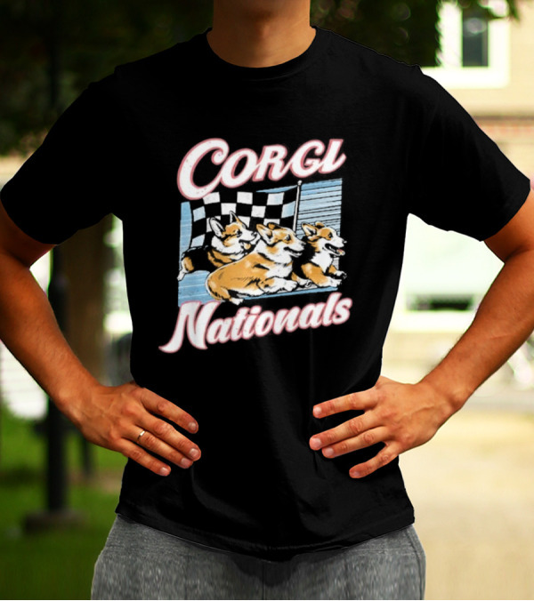Corgi Nationals Racing Dogs With Checkered Flag T-Shirt