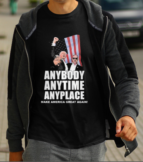 Anybody Anytime Anyplace Make America Great Again Flag And Figures T-Shirt