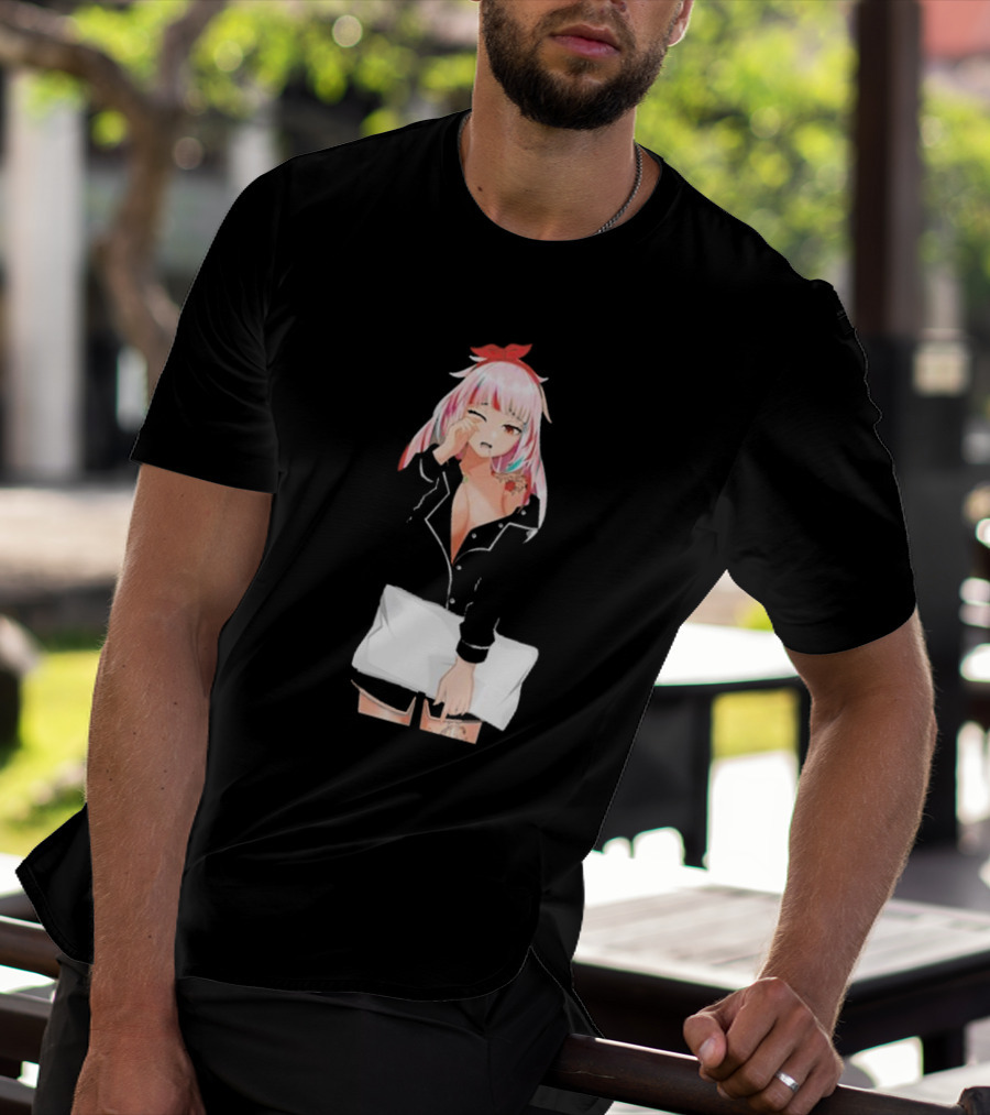 Fefe August Anime Character With Red Bow And Black T-Shirt