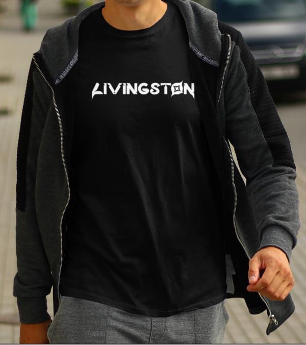 LIVINGSTON Stylish Bold Text Font White T-Shirt