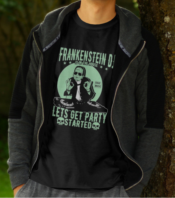 Frankenstein DJ Is In The House Let's Get Party Started Rave Music Halloween T-Shirt