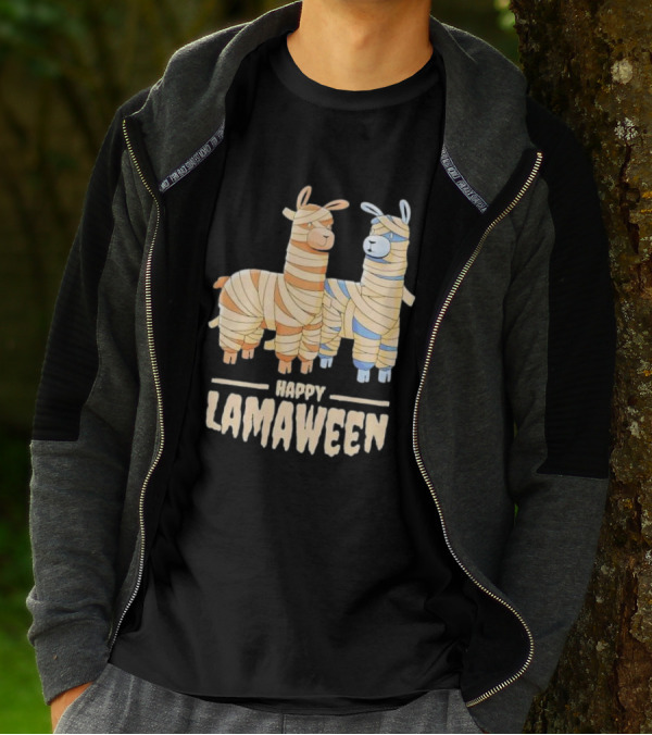 Happy Lamaween Funny Llama Halloween Mummies T-Shirt