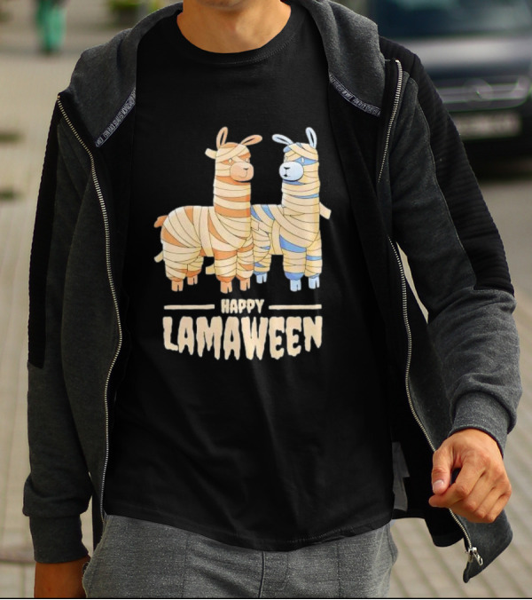 Happy Lamaween Funny Llama Halloween Mummies T-Shirt