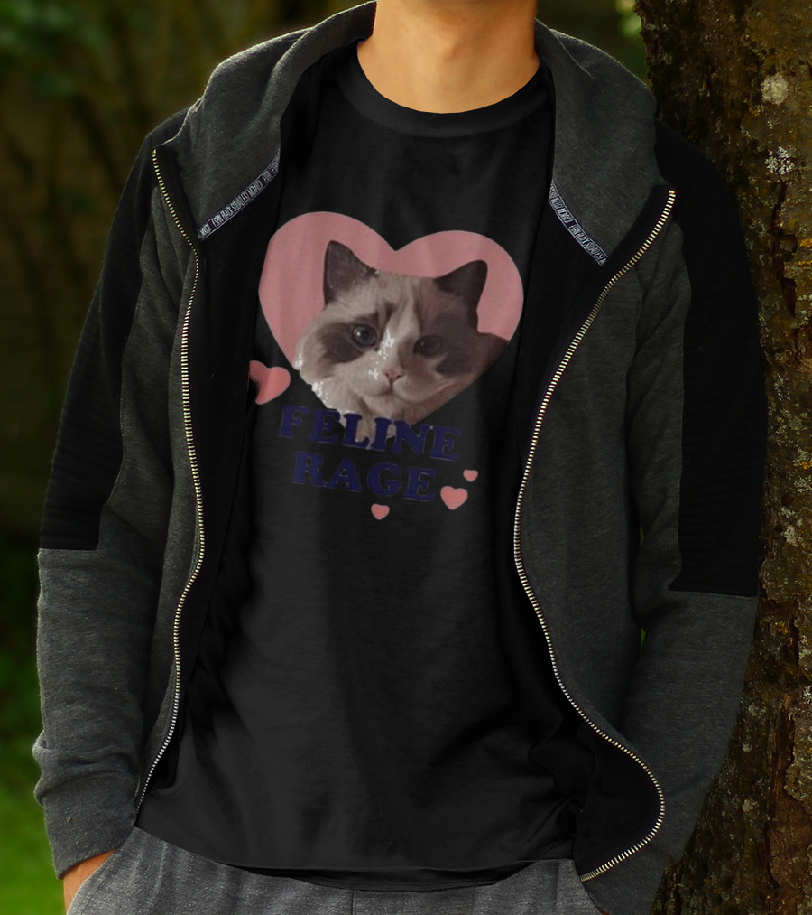 Feline Rage Cat Heart Face T-Shirt