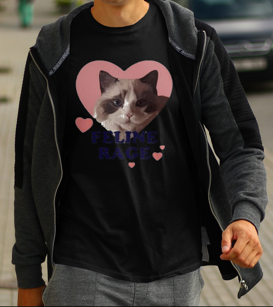 Feline Rage Cat Heart Face T-Shirt