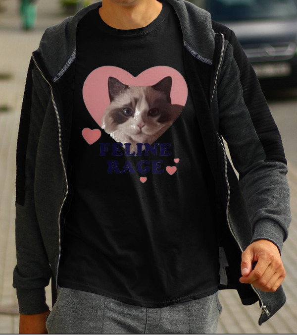 Feline Rage Cat Heart Face T-Shirt