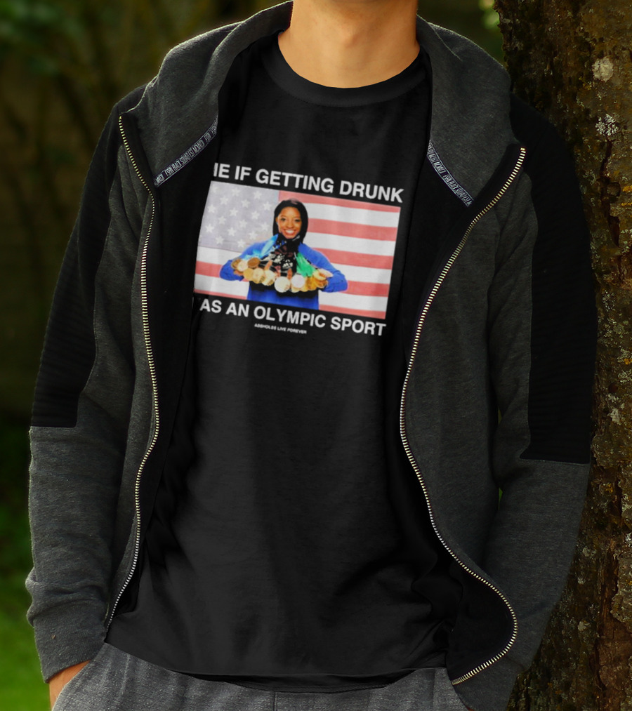 Me If Getting Drunk Was An Olympic Sport Medals American Flag Aesthetics T-Shirt