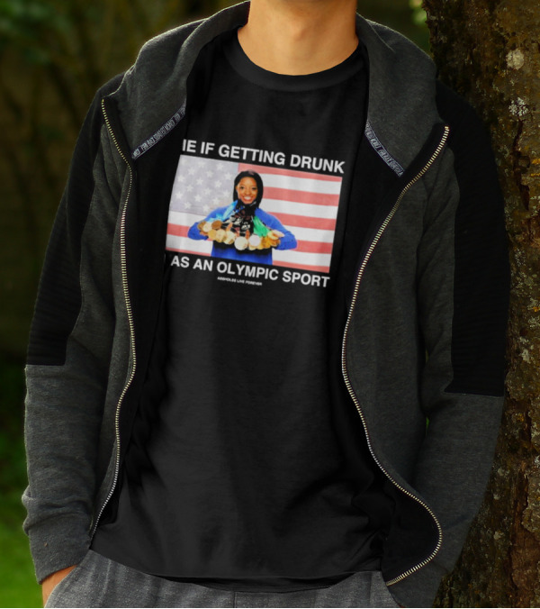 Me If Getting Drunk Was An Olympic Sport Medals American Flag Aesthetics T-Shirt