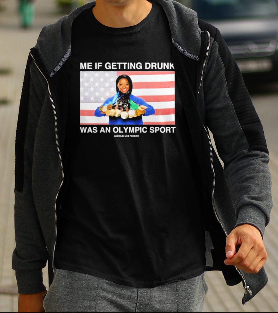 Me If Getting Drunk Was An Olympic Sport Medals American Flag Aesthetics T-Shirt