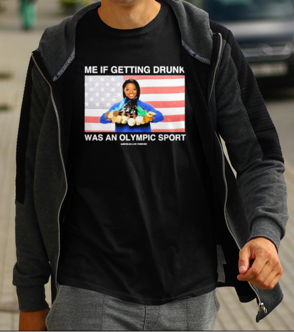 Me If Getting Drunk Was An Olympic Sport Medals American Flag Aesthetics T-Shirt