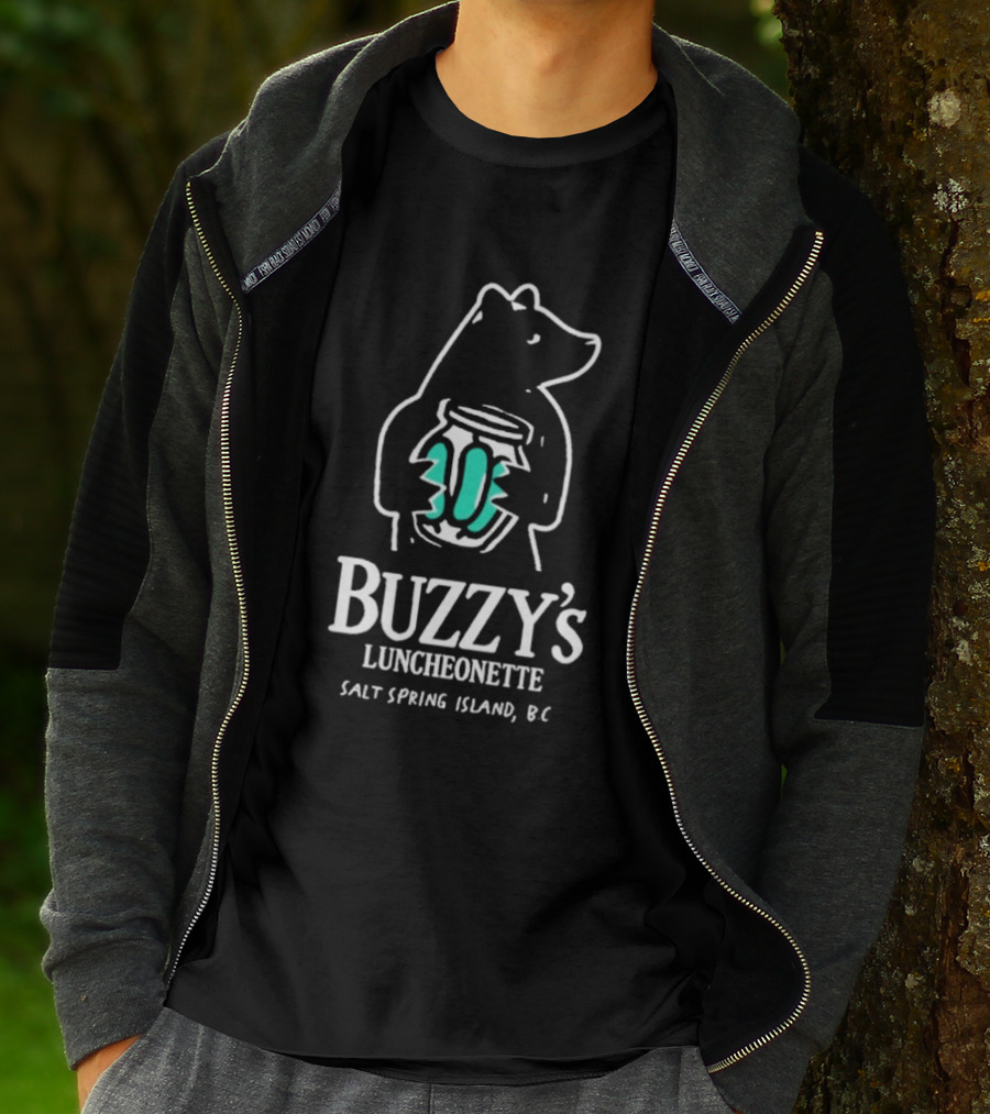 Buzzy’s Luncheonette Bear Holding Jar Salt Spring Island BC T-Shirt