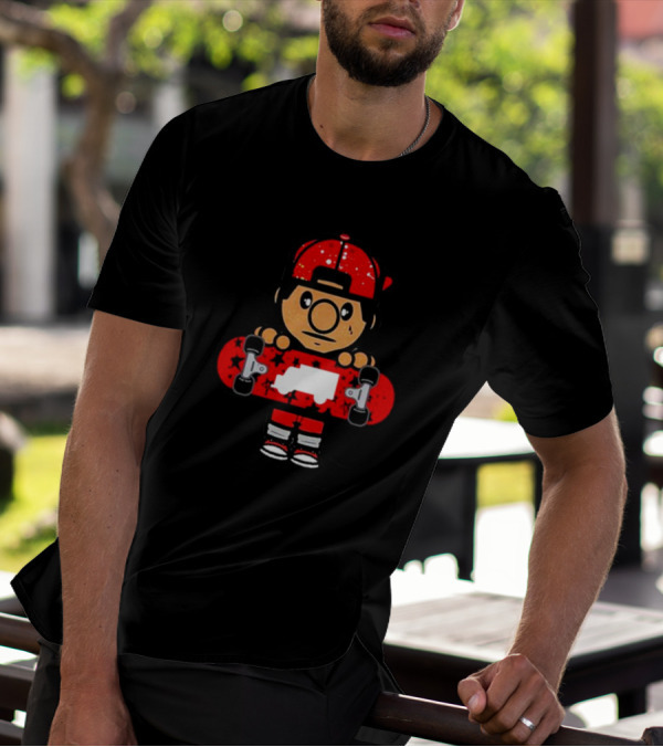 Trukfit Skate Cartoon Character With Red Skateboard And Cap T-Shirt