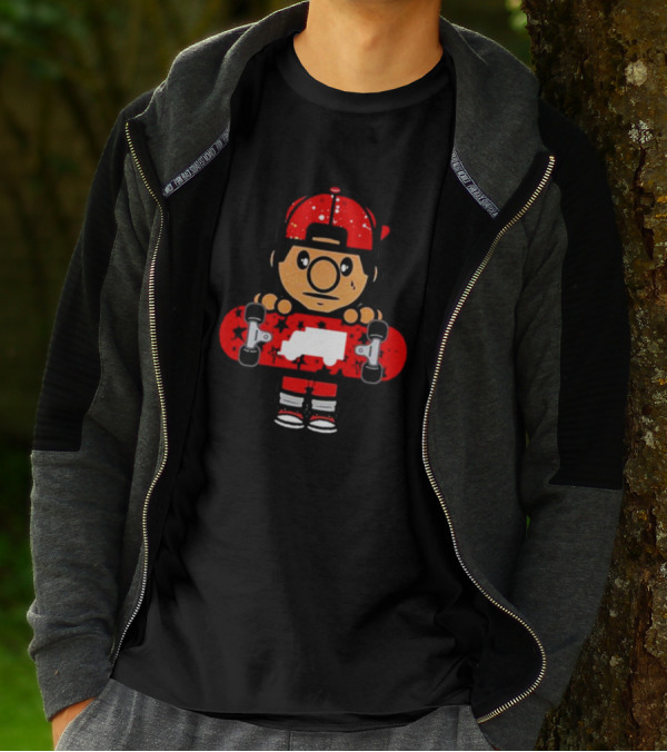 Trukfit Skate Cartoon Character With Red Skateboard And Cap T-Shirt