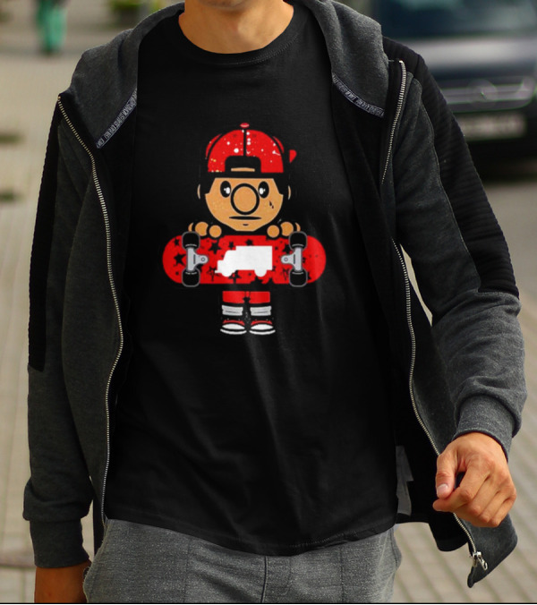 Trukfit Skate Cartoon Character With Red Skateboard And Cap T-Shirt
