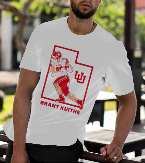 Utah Football Brant Kuithe 80 Red Uniform State Outline UU T-Shirt