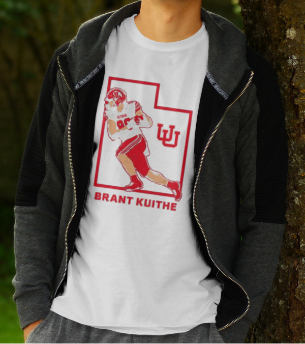 Utah Football Brant Kuithe 80 Red Uniform State Outline UU T-Shirt