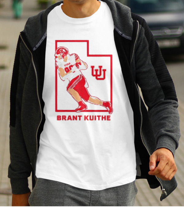 Utah Football Brant Kuithe 80 Red Uniform State Outline UU T-Shirt