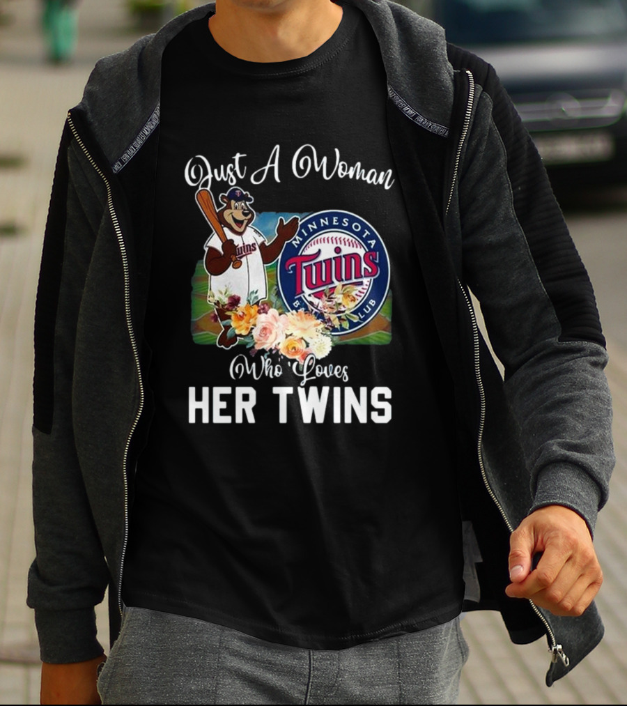 Just A Woman Who Loves Her Twins Minnesota Twins MLB Mascot And Flowers T-Shirt