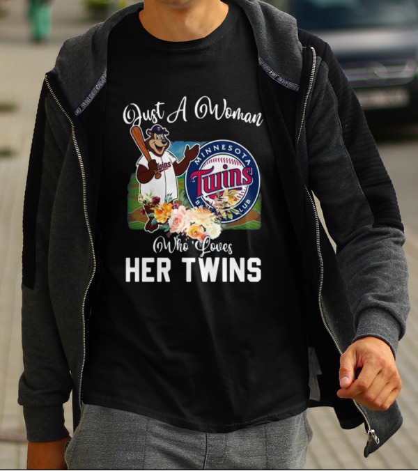 Just A Woman Who Loves Her Twins Minnesota Twins MLB Mascot And Flowers T-Shirt