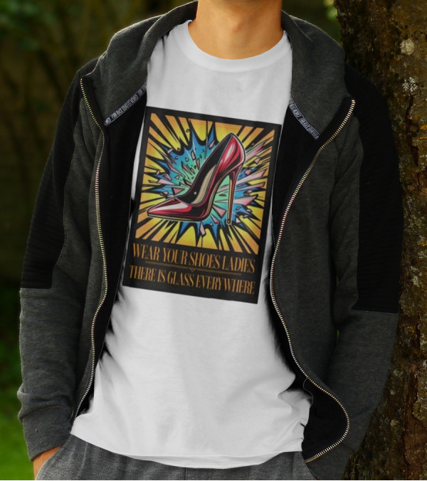 Wear Your Shoes Ladies There Is Glass Everywhere Red High Heel Pop Art Explosion T-Shirt