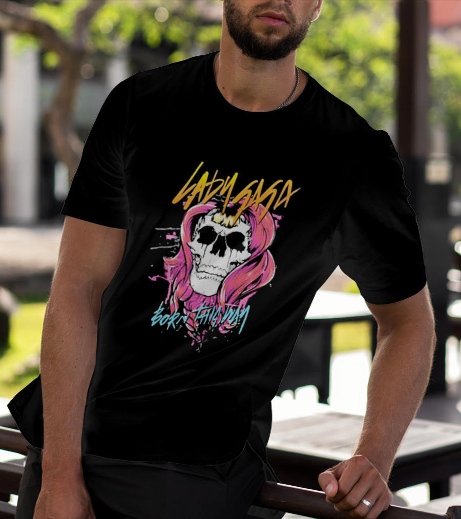 Lady Gaga Born This Way Skull Pink Hair T-Shirt