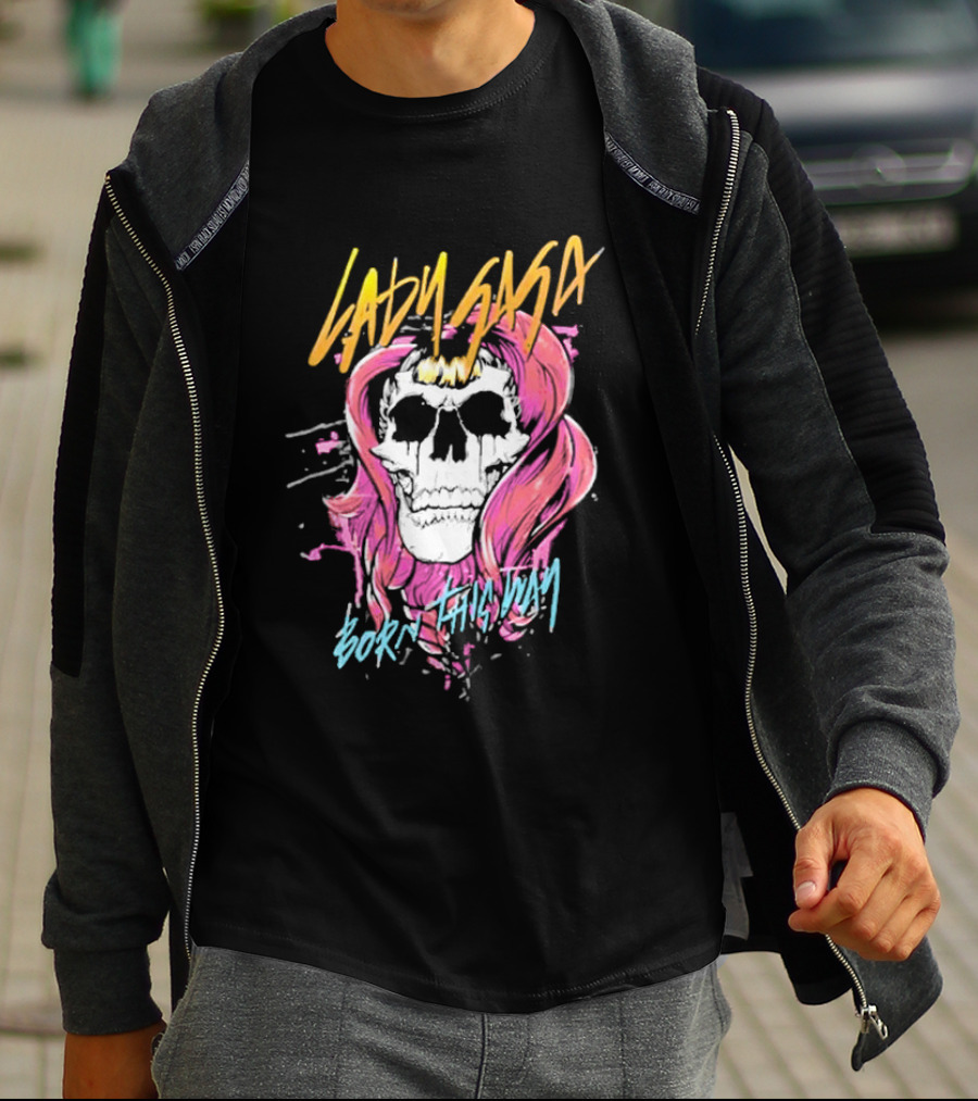 Lady Gaga Born This Way Skull Pink Hair T-Shirt