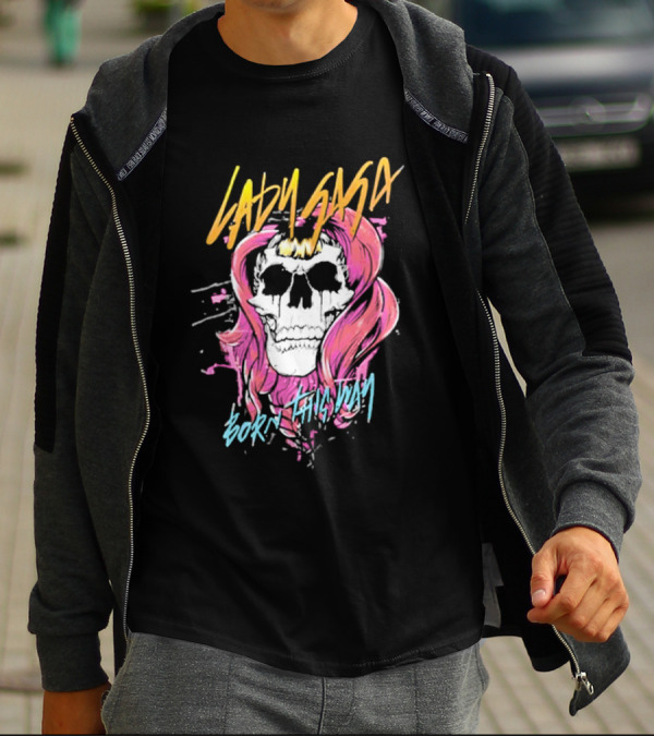 Lady Gaga Born This Way Skull Pink Hair T-Shirt
