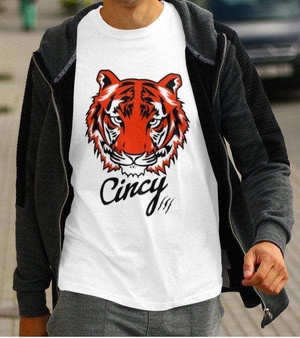 Cincy Tiger Head Bold Orange Black Face T-Shirt