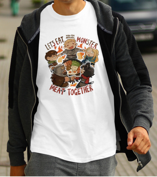 Let’s Eat Monster Meat Together Non-FDA Approved Dungeon Meshi Characters Enjoying Feast T-Shirt