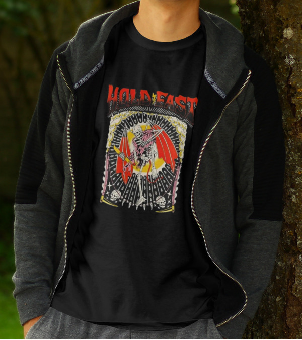 HOLD FAST Skeleton With Red Wings And Halo Rock Band T-Shirt