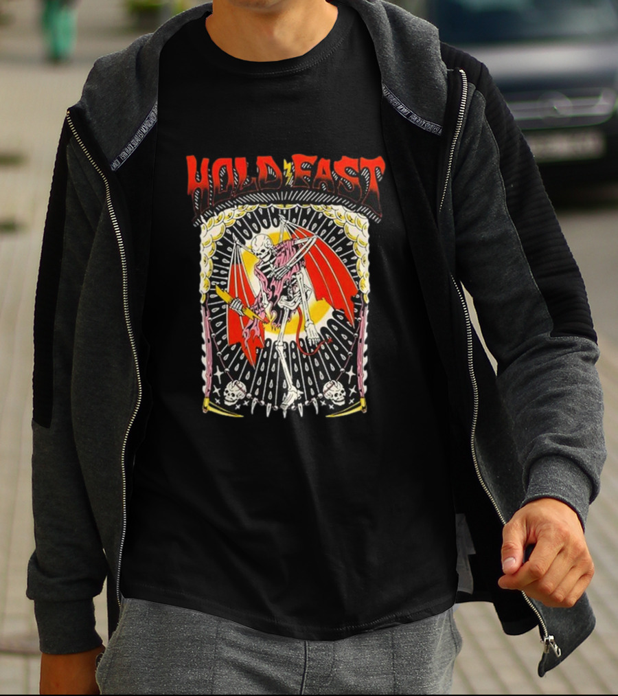 HOLD FAST Skeleton With Red Wings And Halo Rock Band T-Shirt