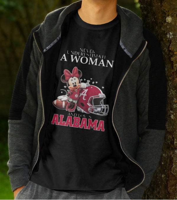 Never Underestimate A Woman Who Loves Alabama Minnie Mouse Football T-Shirt