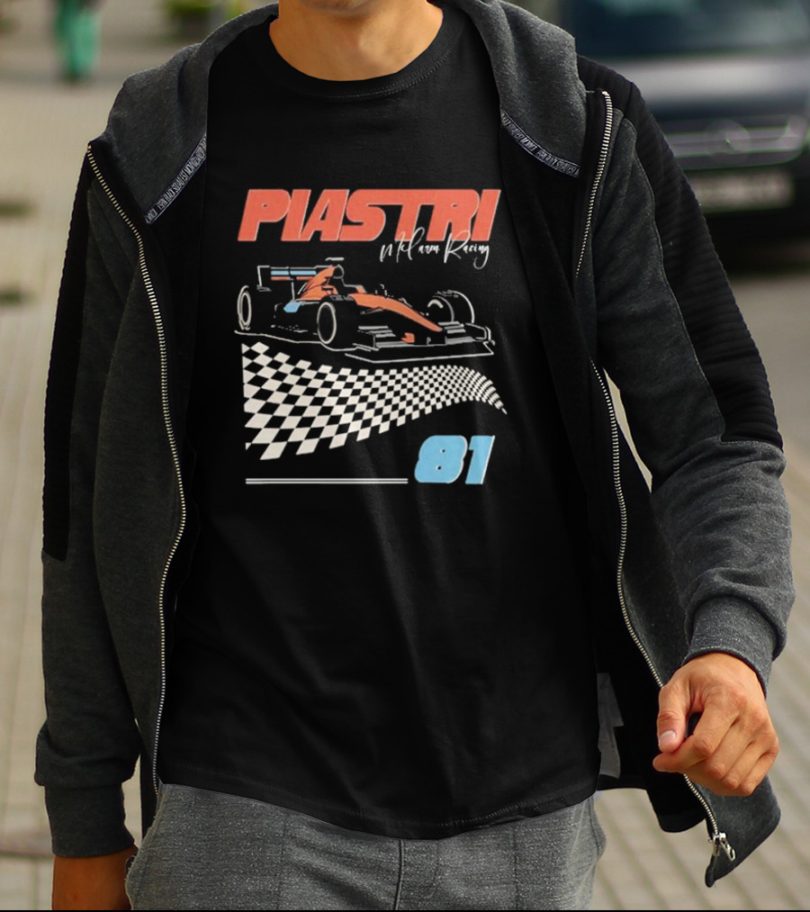 Piastri McLaren Racing Retro 81 Racing Car Checkerboard T-Shirt