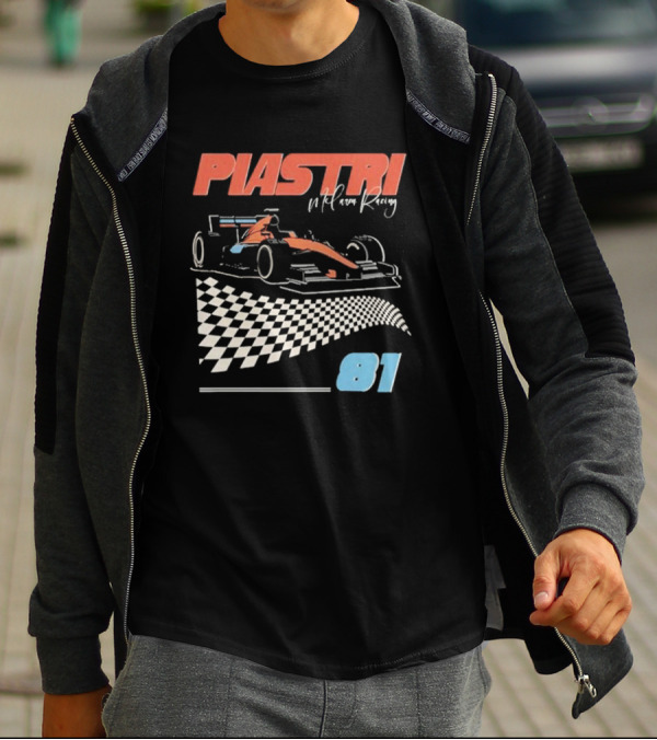 Piastri McLaren Racing Retro 81 Racing Car Checkerboard T-Shirt