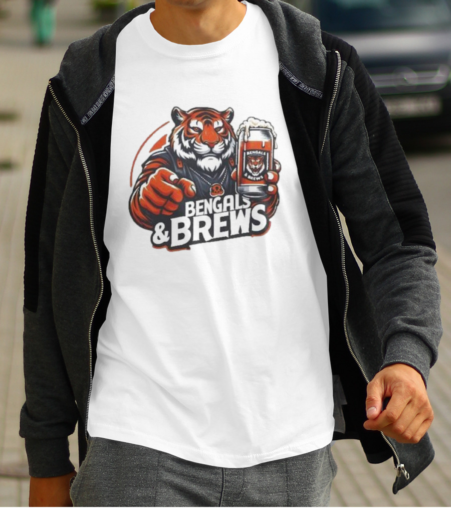 Bengals And Brews Tiger Beer Mug Football Fan T-Shirt