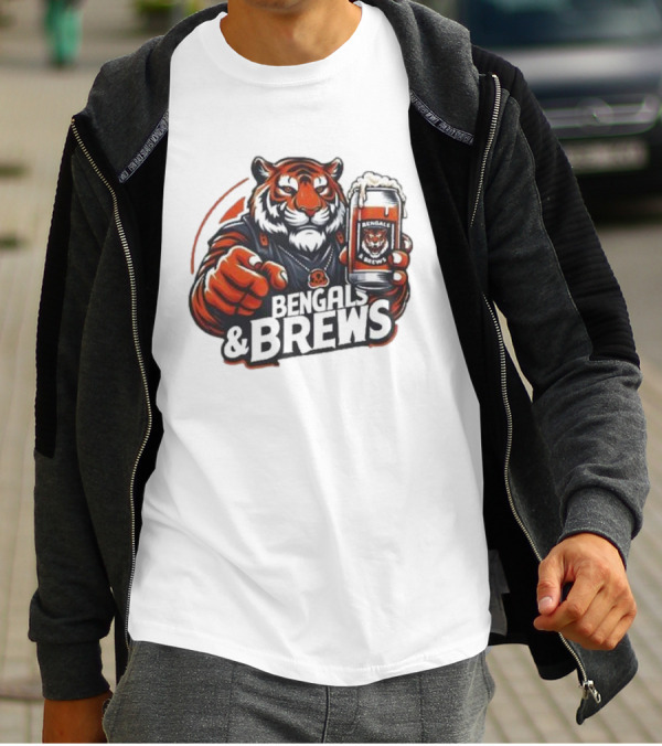 Bengals And Brews Tiger Beer Mug Football Fan T-Shirt