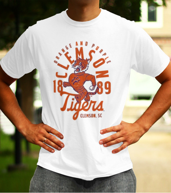 Clemson Tigers Orange And Purple Mascot Overlay 1889 Clemson SC T-Shirt