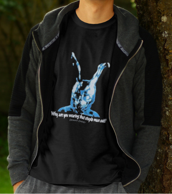 Why Are You Wearing That Stupid Man Suit Donnie Darko Evil Bunny Movie Promo Delta T-Shirt