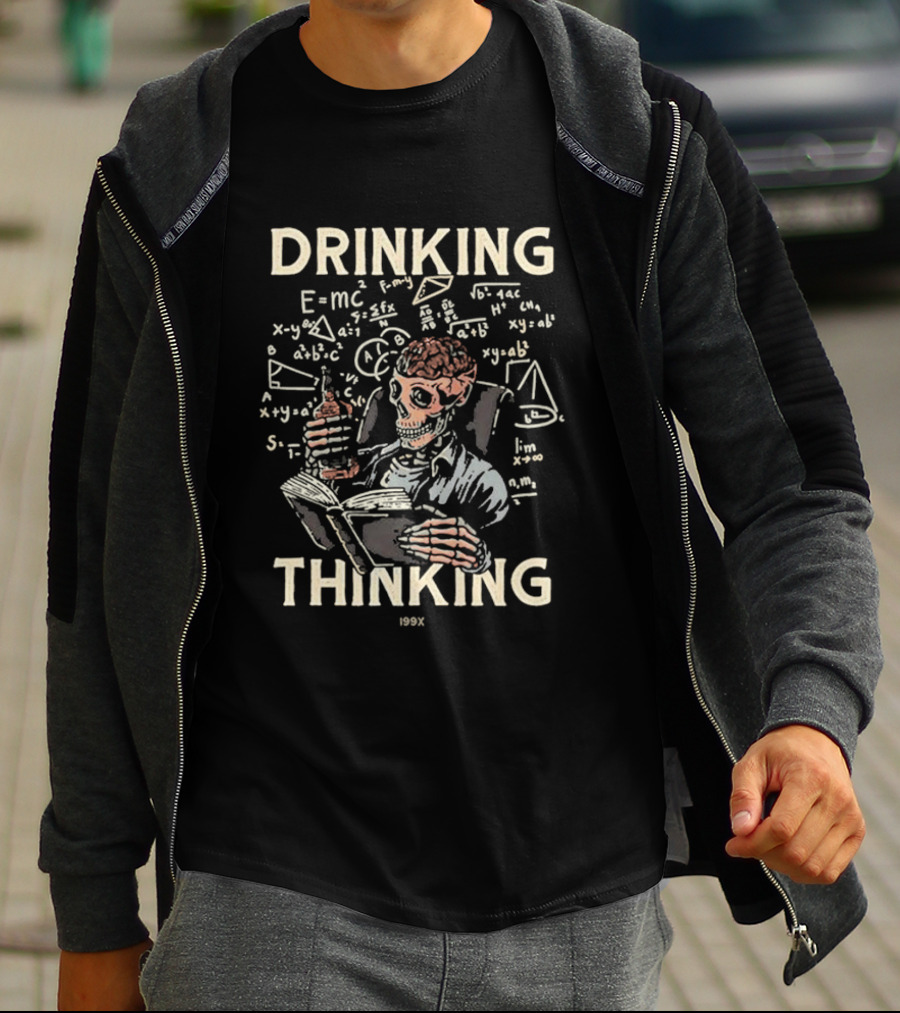 Drinking Thinking Skull Scholar 199X Math Formula Brain Book T-Shirt