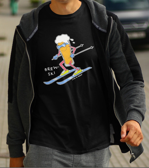 Brewski Life Is Good Skiing Beer Glass Character T-Shirt