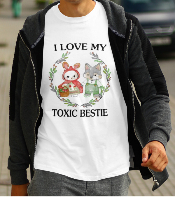 I Love My Toxic Bestie Cute Forest Friends In Hood And Overalls T-Shirt