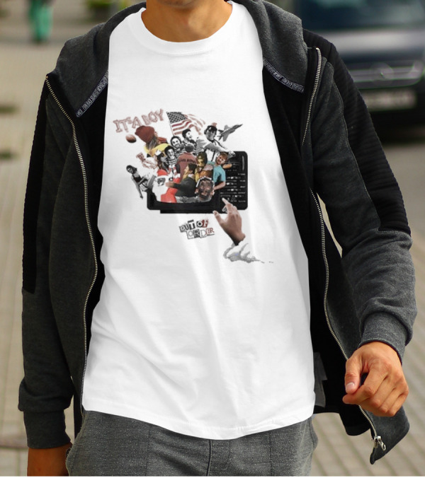 IT’S A BOY OUT OF ORDER Collage American Flag Football Icons T-Shirt