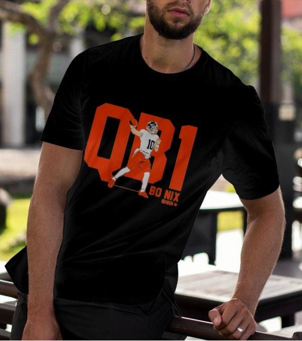 Bo Nix QB1 NFL Denver Broncos Football T-Shirt
